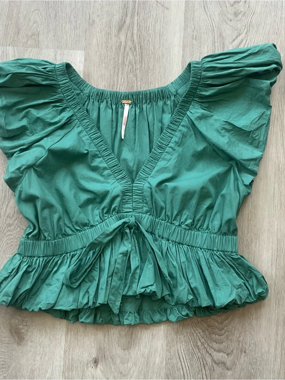 Free People Bring The Bubble Cotton Tie Waist Ruffle Crop Top Size Medium